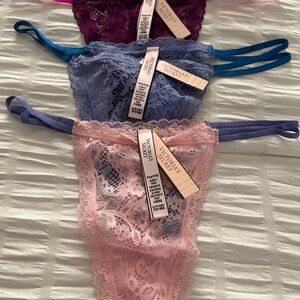 NWT Victoria's Secret Lace Thong Set in Pink, Blue & Purple Size S